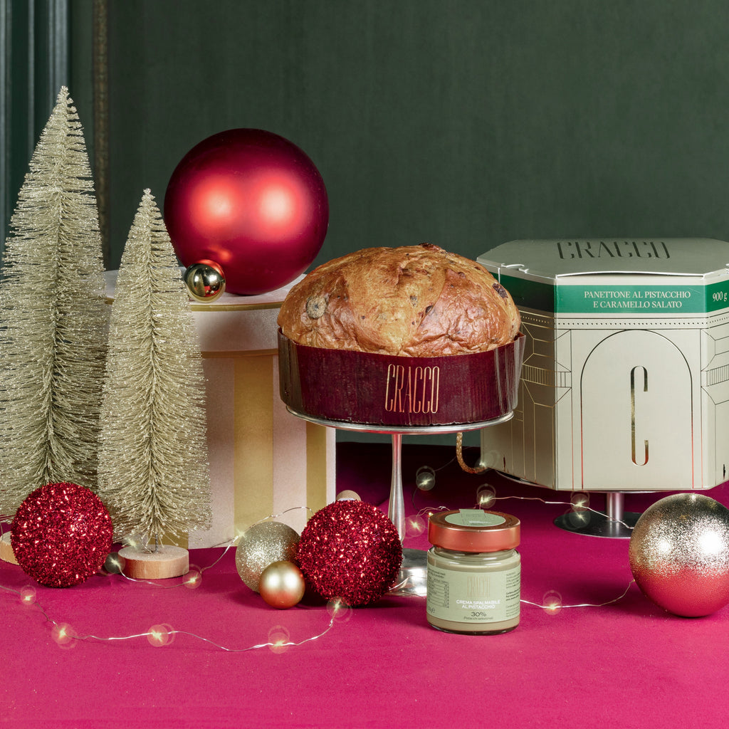 Delizia al pistacchio: panettone al pistacchio e caramello e crema spalmabile al pistacchio